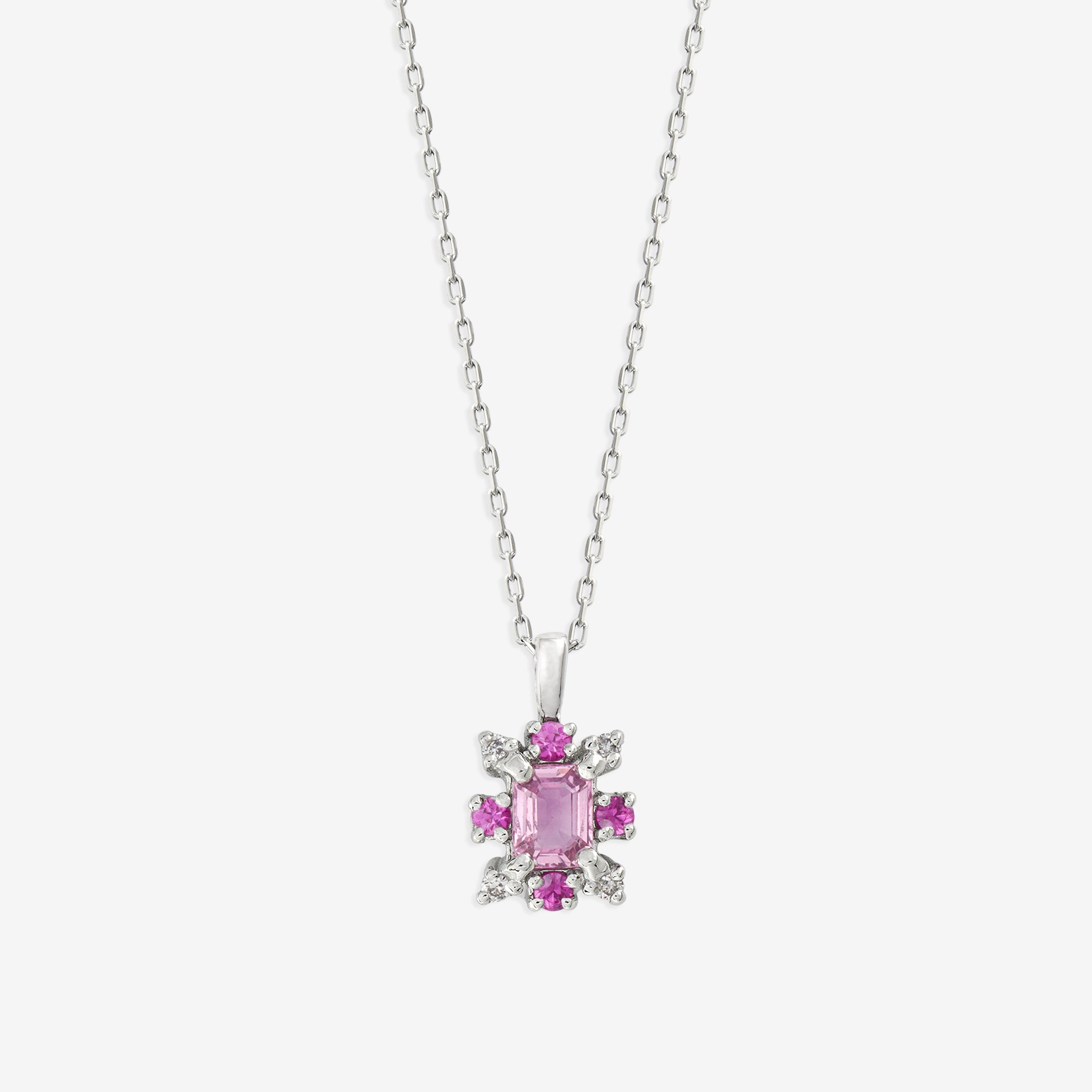 ふ*こ様 天然石 ピンクサファイア　ネックレス シルバー925 9月誕生石 プラチナ ピンクサファイア ネックレス （10620935536942