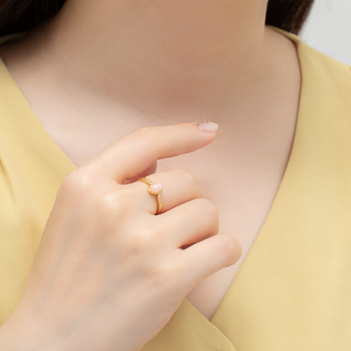 WEB限定】10月誕生石 K18 イエローゴールド ピンクオパール リング