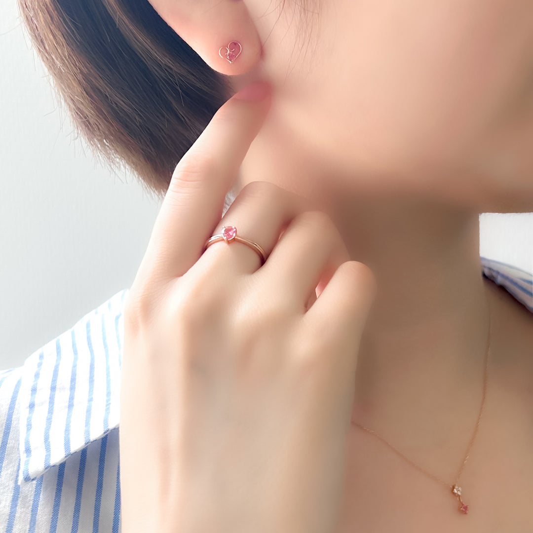 10月誕生石 K10 ピンクゴールド ピンクトルマリン ハート ピアス