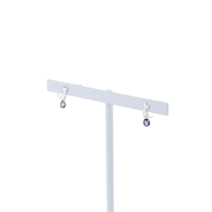 K10 ホワイトゴールド アイオライト ネコ ピアス