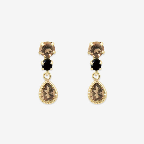 K10 イエローゴールド スモーキークォーツ ピアス