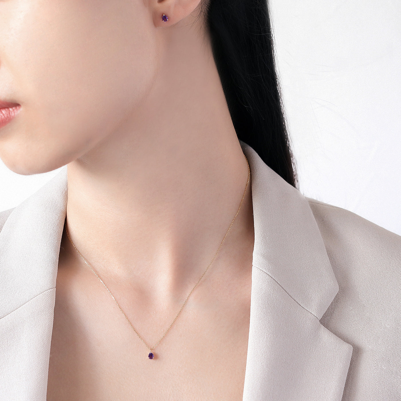 【WEB限定】2月誕生石 K10 イエローゴールド アメジスト しずく ピアス