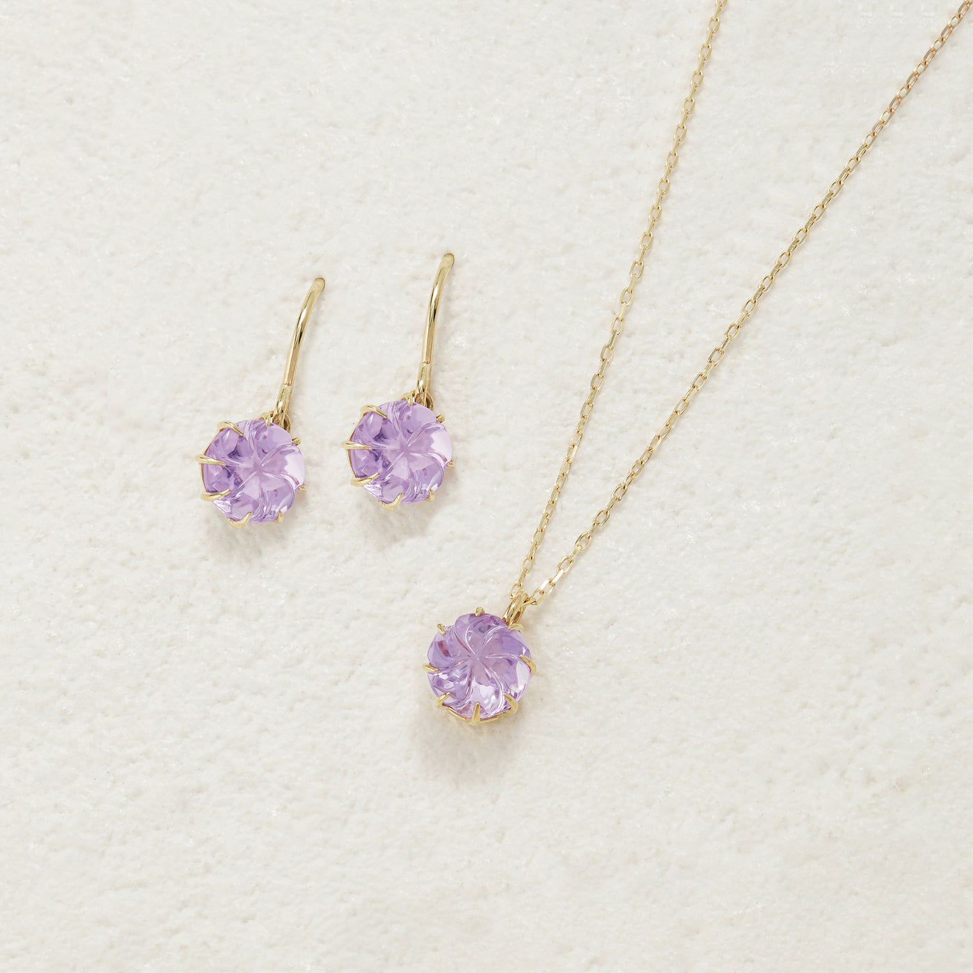 2月誕生石 K10 イエローゴールド ピンクアメジスト フック ピアス