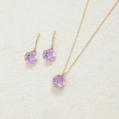 2月誕生石 K10 イエローゴールド ピンクアメジスト フック ピアス