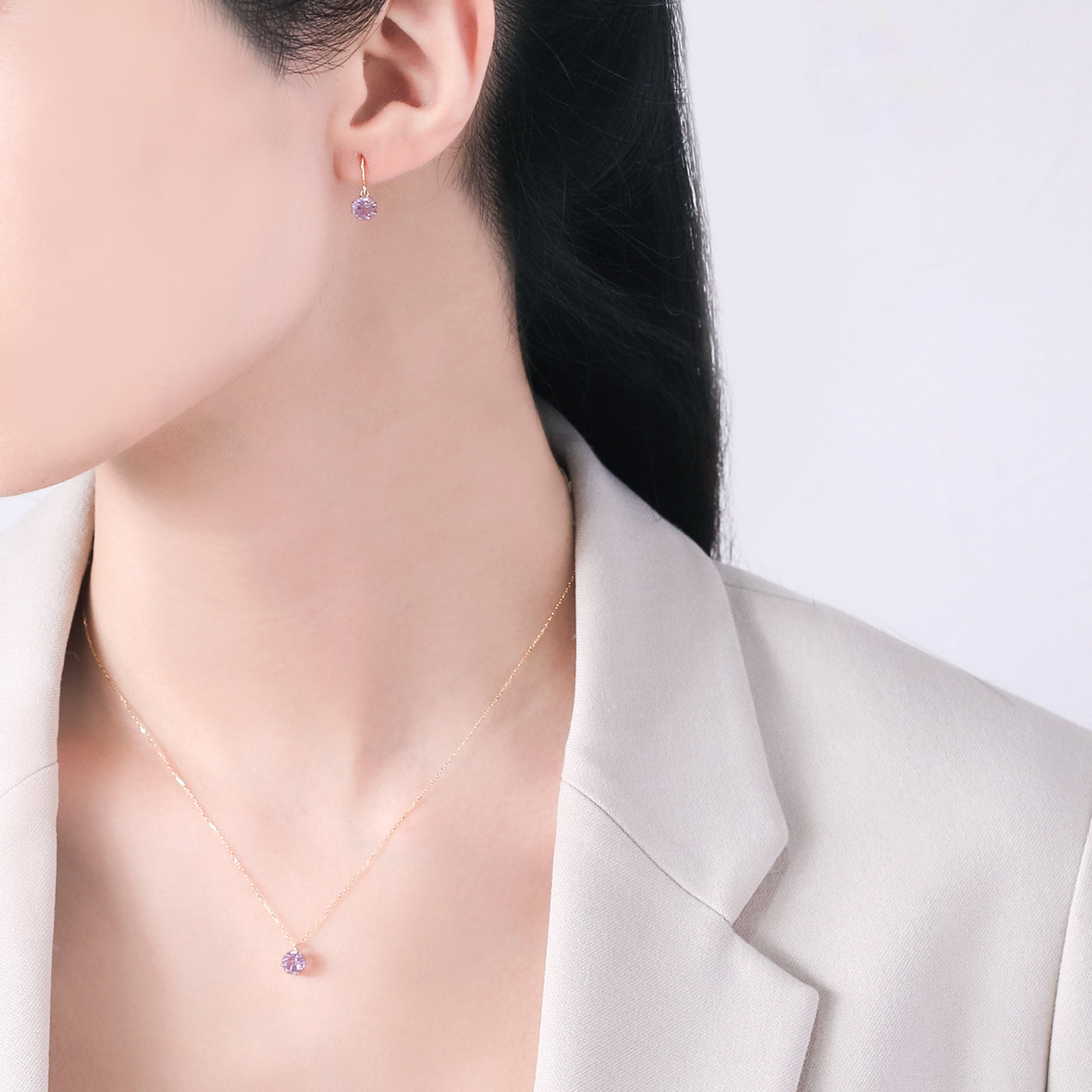 2月誕生石 K10 イエローゴールド ピンクアメジスト フック ピアス