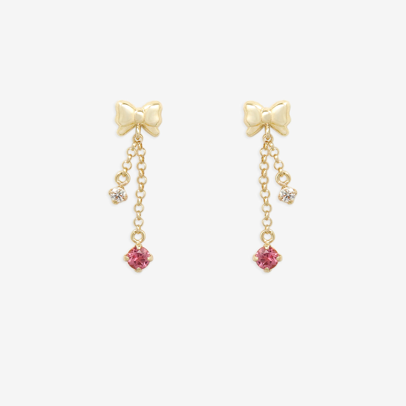 10月誕生石 K10 イエローゴールド ピンクトルマリン リボン ピアス