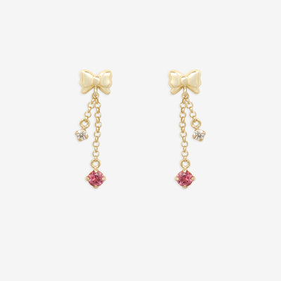 10月誕生石 K10 イエローゴールド ピンクトルマリン リボン ピアス