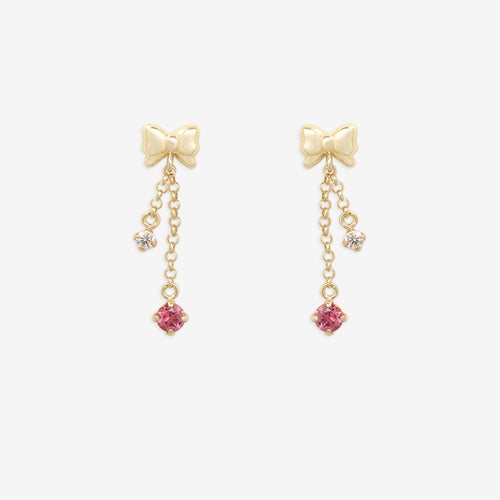 10月誕生石 K10 イエローゴールド ピンクトルマリン リボン ピアス