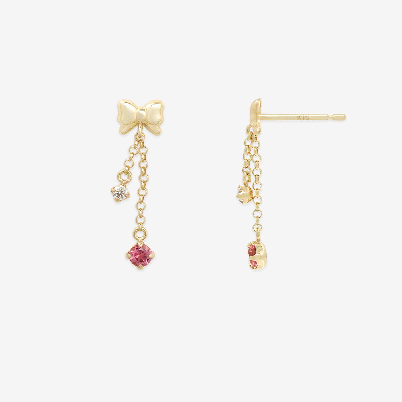 10月誕生石 K10 イエローゴールド ピンクトルマリン リボン ピアス