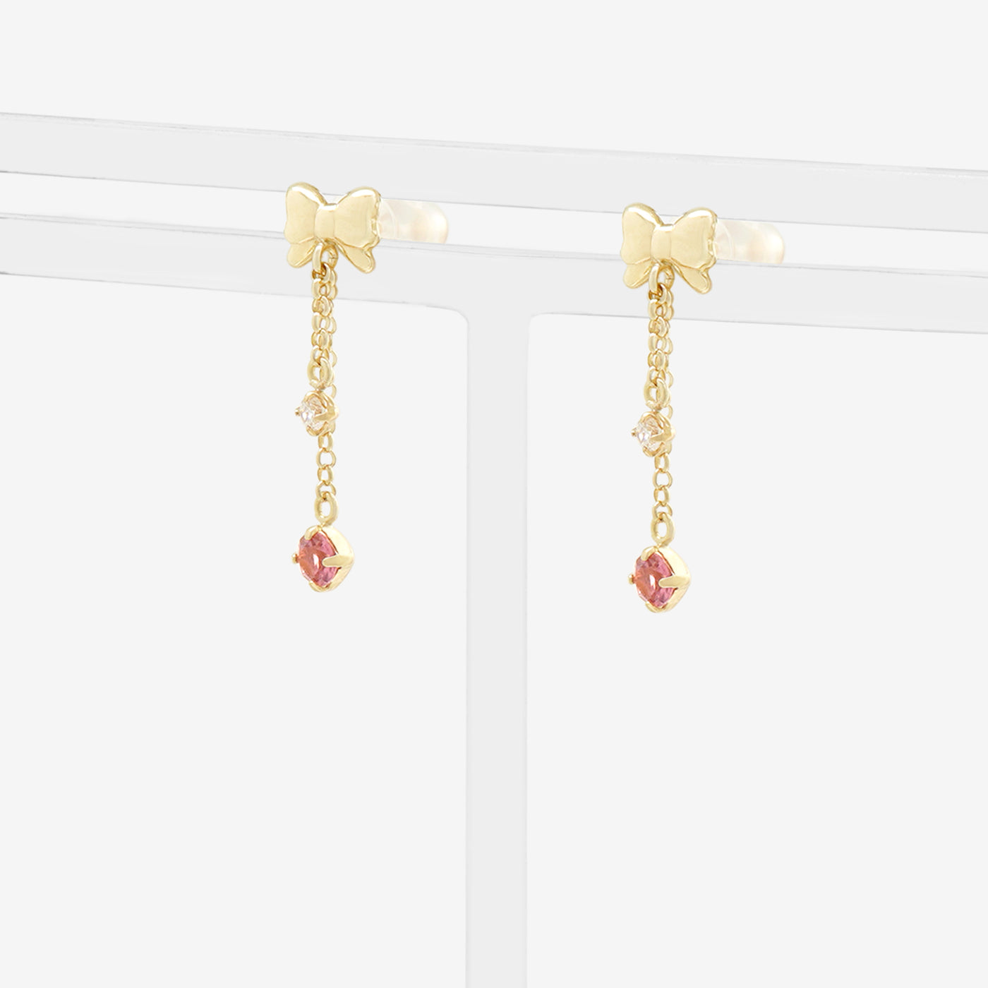 10月誕生石 K10 イエローゴールド ピンクトルマリン リボン ピアス