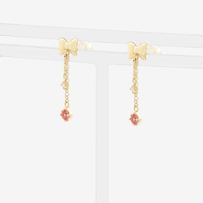 10月誕生石 K10 イエローゴールド ピンクトルマリン リボン ピアス