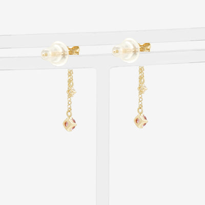 10月誕生石 K10 イエローゴールド ピンクトルマリン リボン ピアス