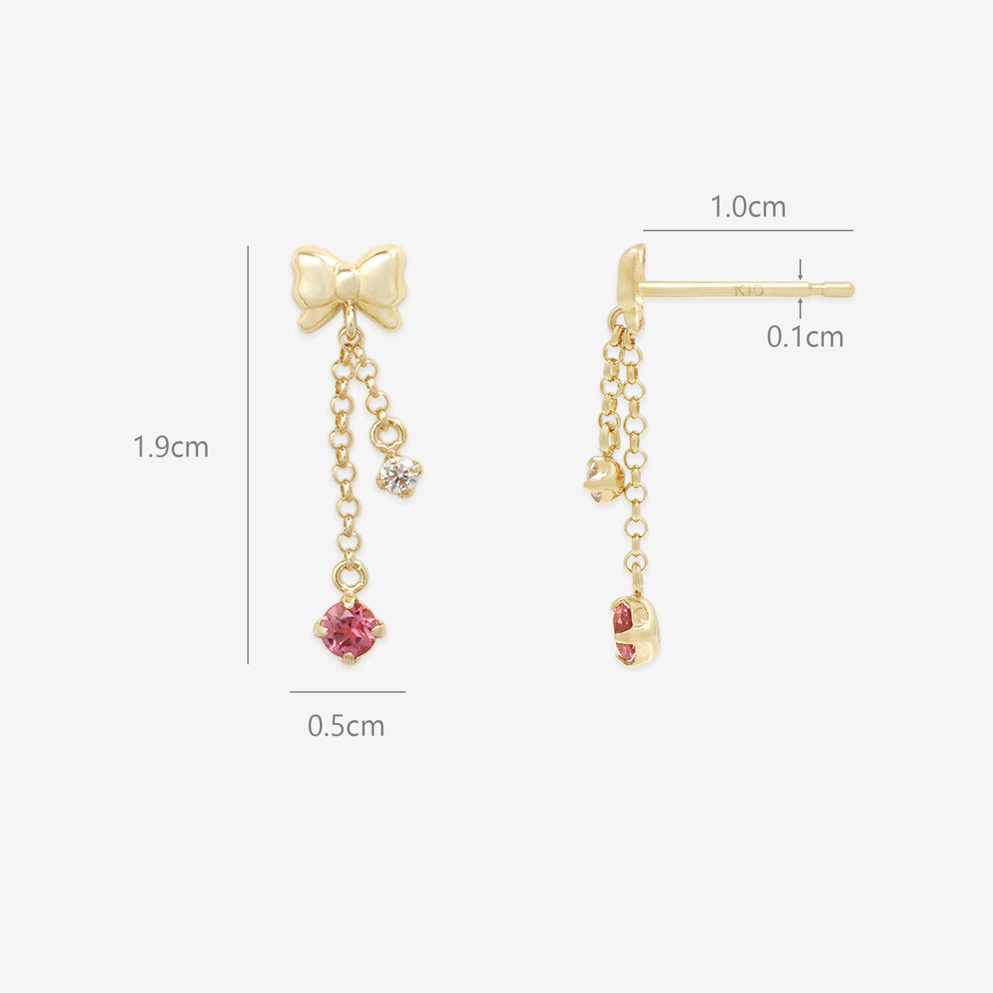 10月誕生石 K10 イエローゴールド ピンクトルマリン リボン ピアス