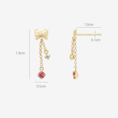 10月誕生石 K10 イエローゴールド ピンクトルマリン リボン ピアス