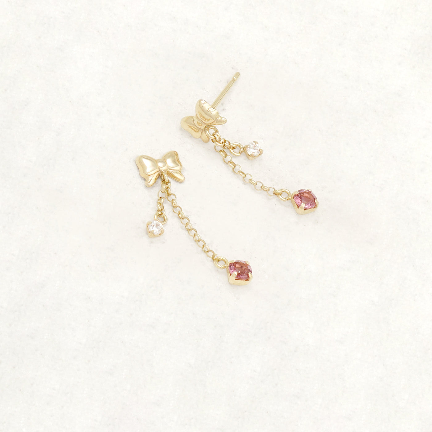 10月誕生石 K10 イエローゴールド ピンクトルマリン リボン ピアス