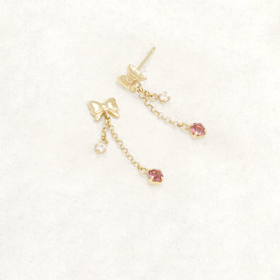 10月誕生石 K10 イエローゴールド ピンクトルマリン リボン ピアス