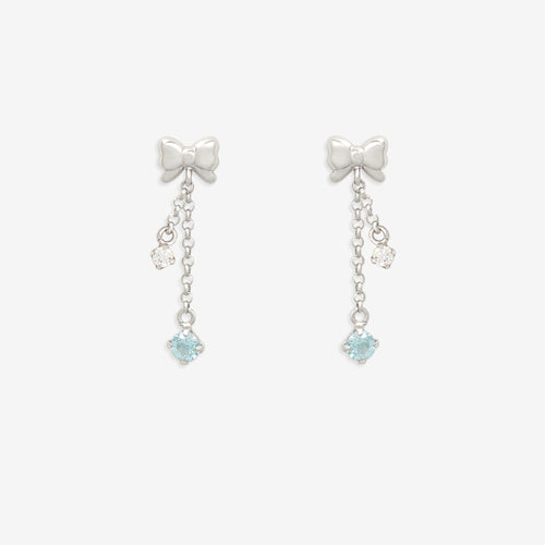 11月誕生石 K10 ホワイトゴールド ブルートパーズ リボン ピアス