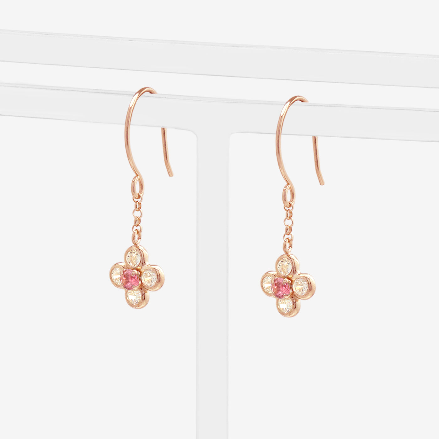 10月誕生石 K10 ピンクゴールド ピンクトルマリン フラワー フック ピアス