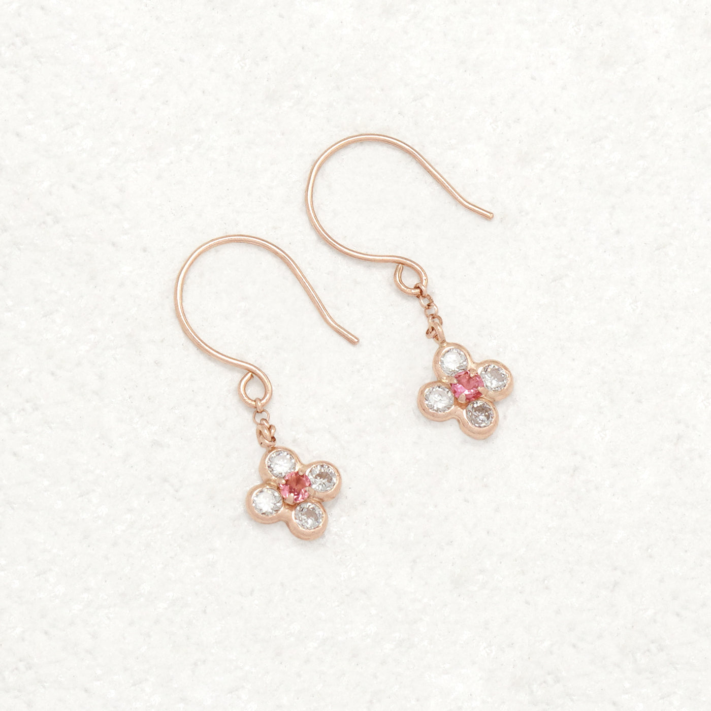 10月誕生石 K10 ピンクゴールド ピンクトルマリン フラワー フック ピアス