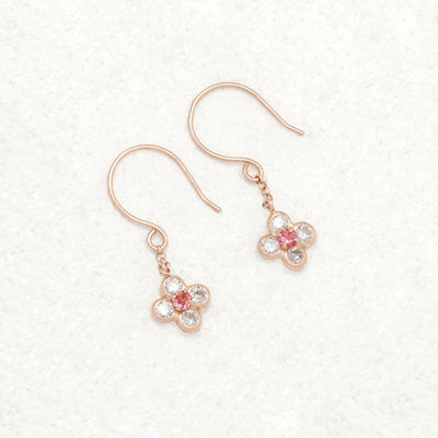 10月誕生石 K10 ピンクゴールド ピンクトルマリン フラワー フック ピアス