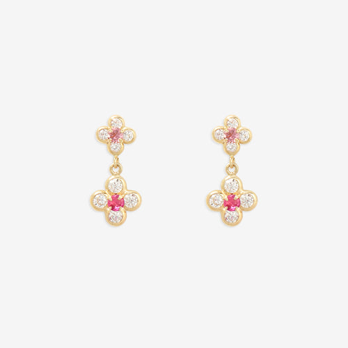 10月誕生石 K10 イエローゴールド ピンクトルマリン フラワー ピアス