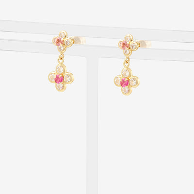 10月誕生石 K10 イエローゴールド ピンクトルマリン フラワー ピアス