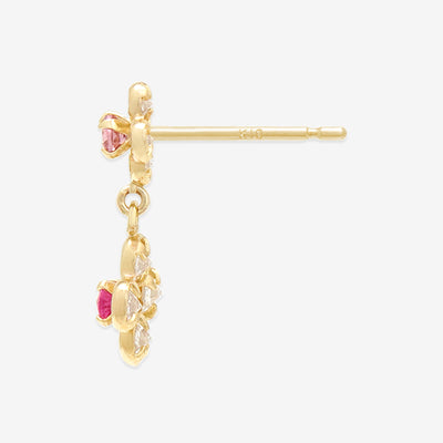 10月誕生石 K10 イエローゴールド ピンクトルマリン フラワー ピアス
