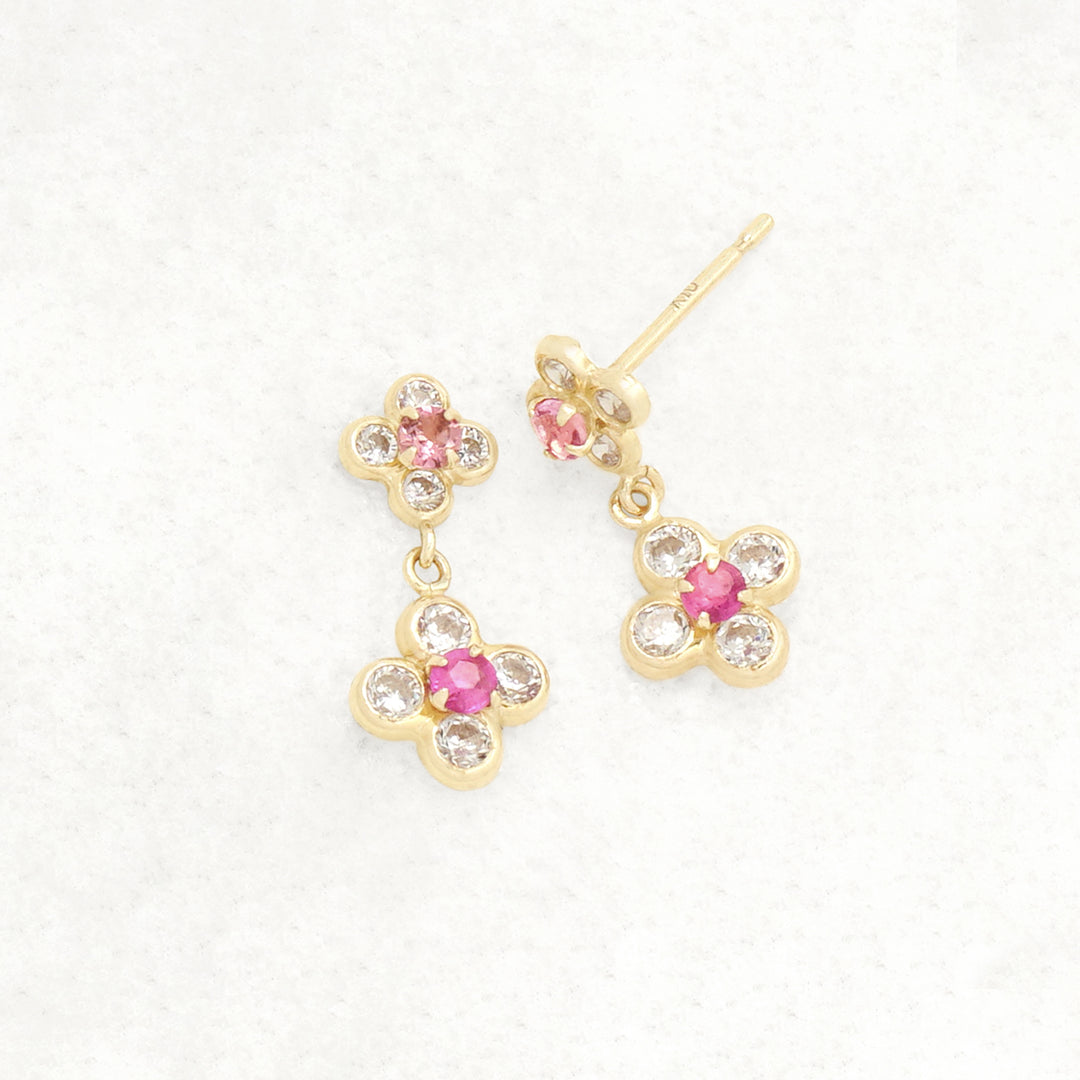 10月誕生石 K10 イエローゴールド ピンクトルマリン フラワー ピアス