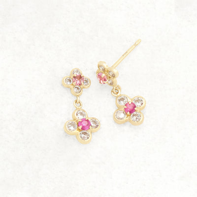 10月誕生石 K10 イエローゴールド ピンクトルマリン フラワー ピアス