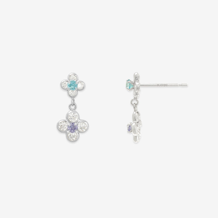 高級 至高 ホワイトゴールド フラワー デザインピアス 11月誕生石 K10 ホワイトゴールド ブルートパーズ フラワー