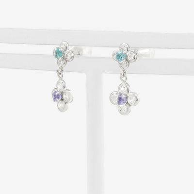 11月誕生石 K10 ホワイトゴールド ブルートパーズ フラワー ピアス