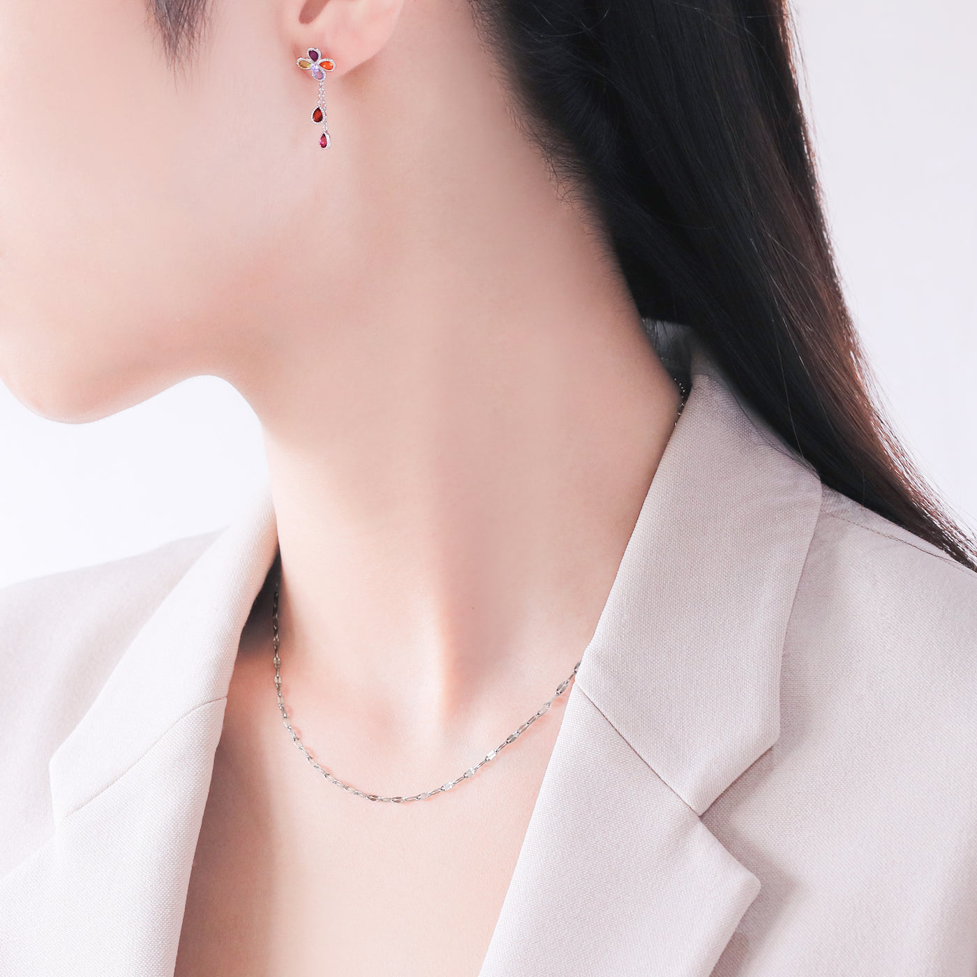 2月誕生石 K10 ホワイトゴールド アメジスト フラワー ピアス