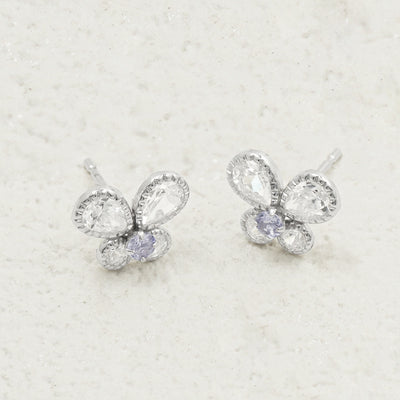 12月誕生石 K10 ホワイトゴールド タンザナイト バタフライ ピアス