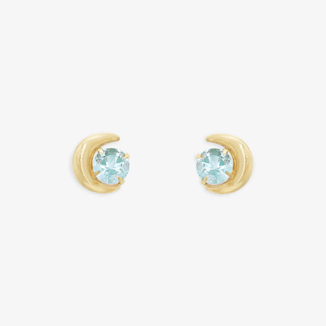 WEB限定】3月誕生石 K10 イエローゴールド アクアマリン ムーン ピアス