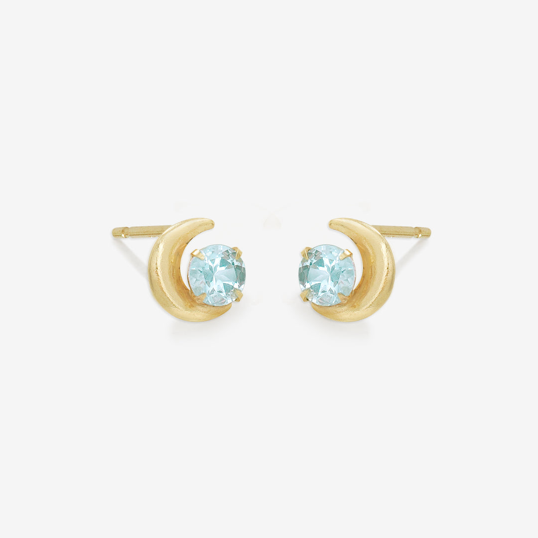 WEB限定】3月誕生石 K10 イエローゴールド アクアマリン ムーン ピアス