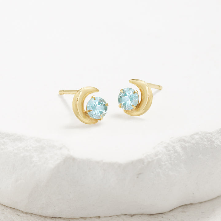 WEB限定】3月誕生石 K10 イエローゴールド アクアマリン ムーン ピアス