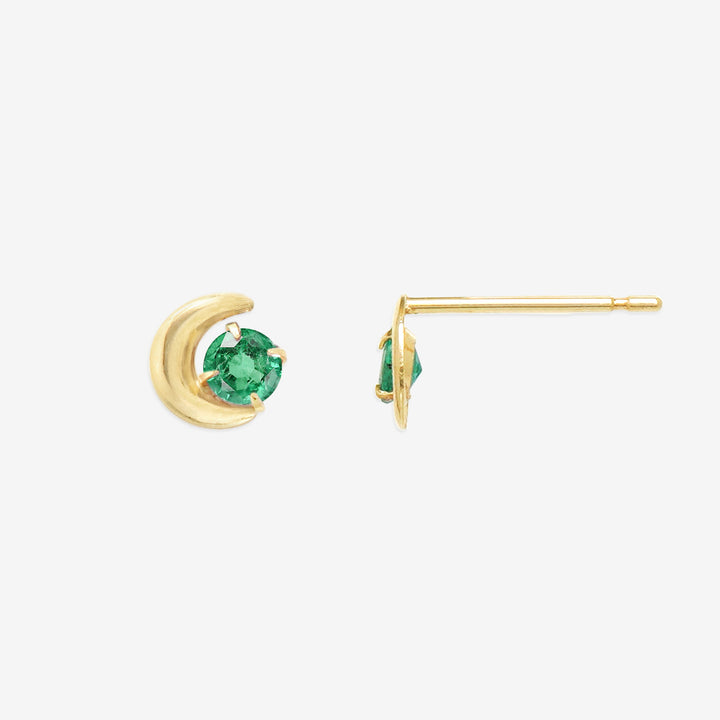 WEB限定】5月誕生石 K10 イエローゴールド エメラルド ムーン ピアス