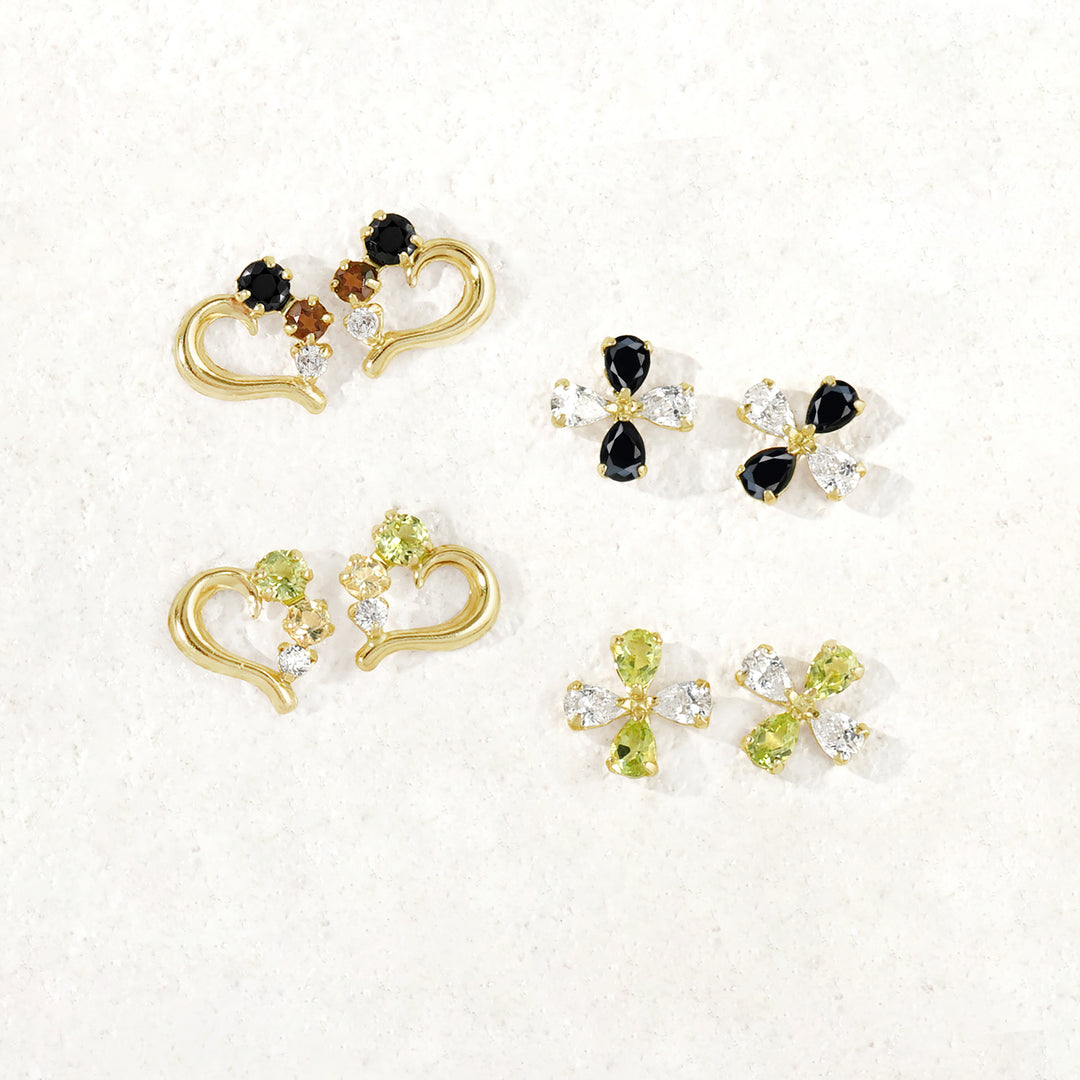 WEB限定】K10 イエローゴールド オニキス フラワー ピアス