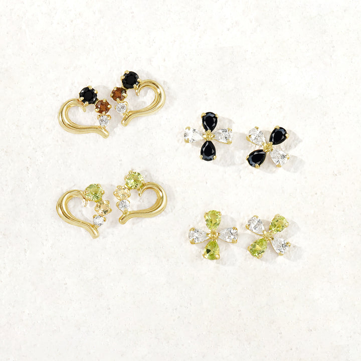 WEB限定】K10 イエローゴールド オニキス フラワー ピアス