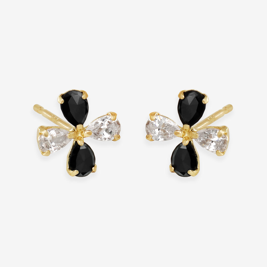 179 ブラック✖︎ゴールド花びらの華やかアクセ　ピアスorイヤリング WEB限定】K10 イエローゴールド オニキス フラワー ピアス