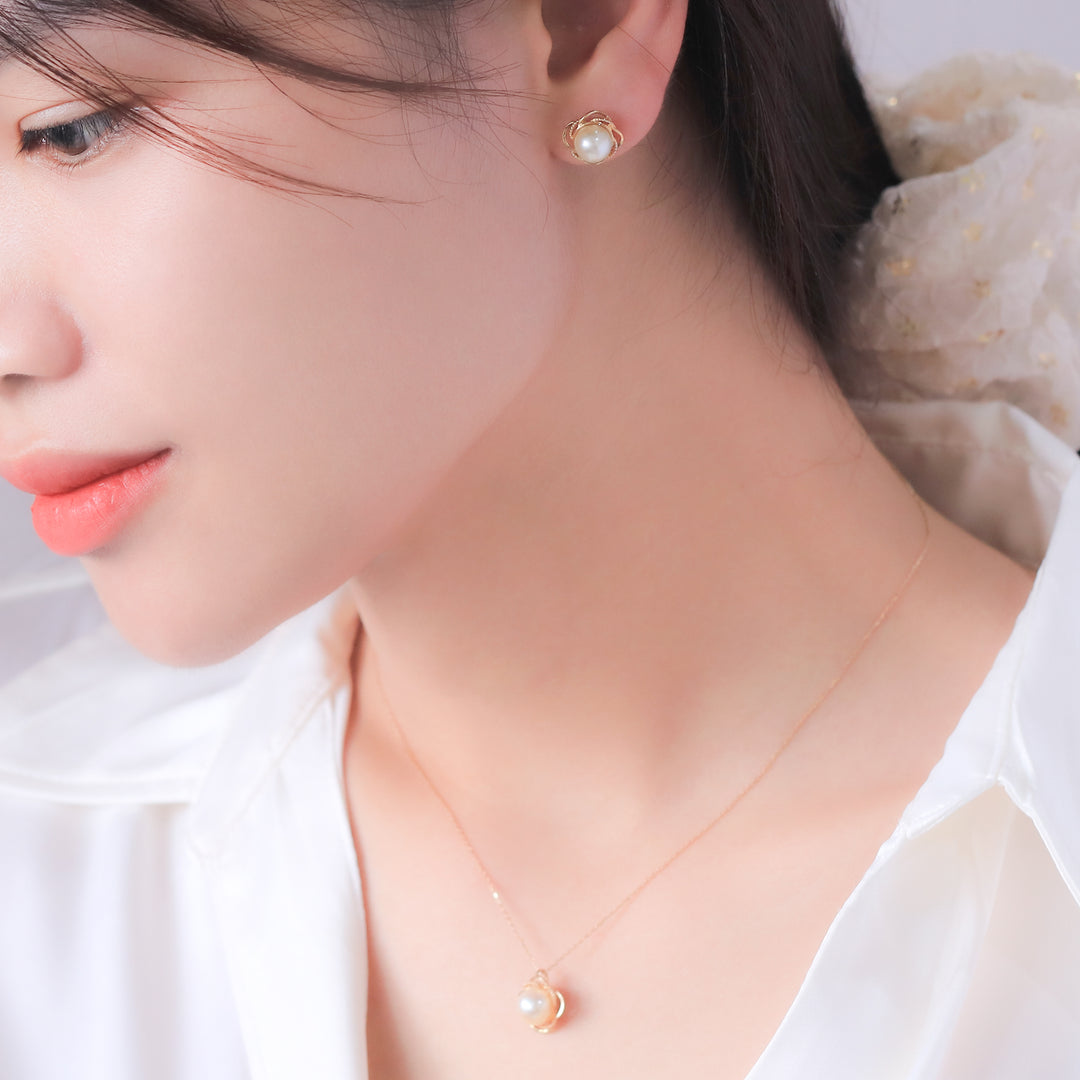 6月誕生石 K10 イエローゴールド あこや真珠 ピアス （8157990224174