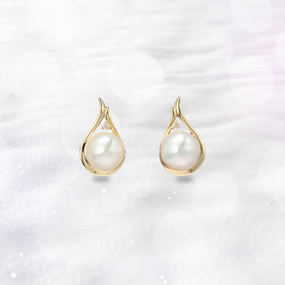 6月誕生石 K10 イエローゴールド あこや真珠 しずく ピアス