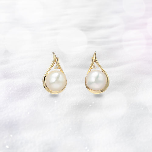 6月誕生石 K10 イエローゴールド あこや真珠 しずく ピアス