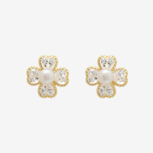 6月誕生石 K10 イエローゴールド 淡水パール クローバー ピアス