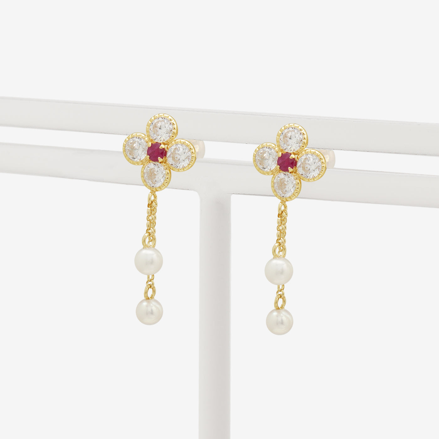 7月誕生石 K10 イエローゴールド ルビー フラワー ピアス