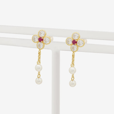 7月誕生石 K10 イエローゴールド ルビー フラワー ピアス