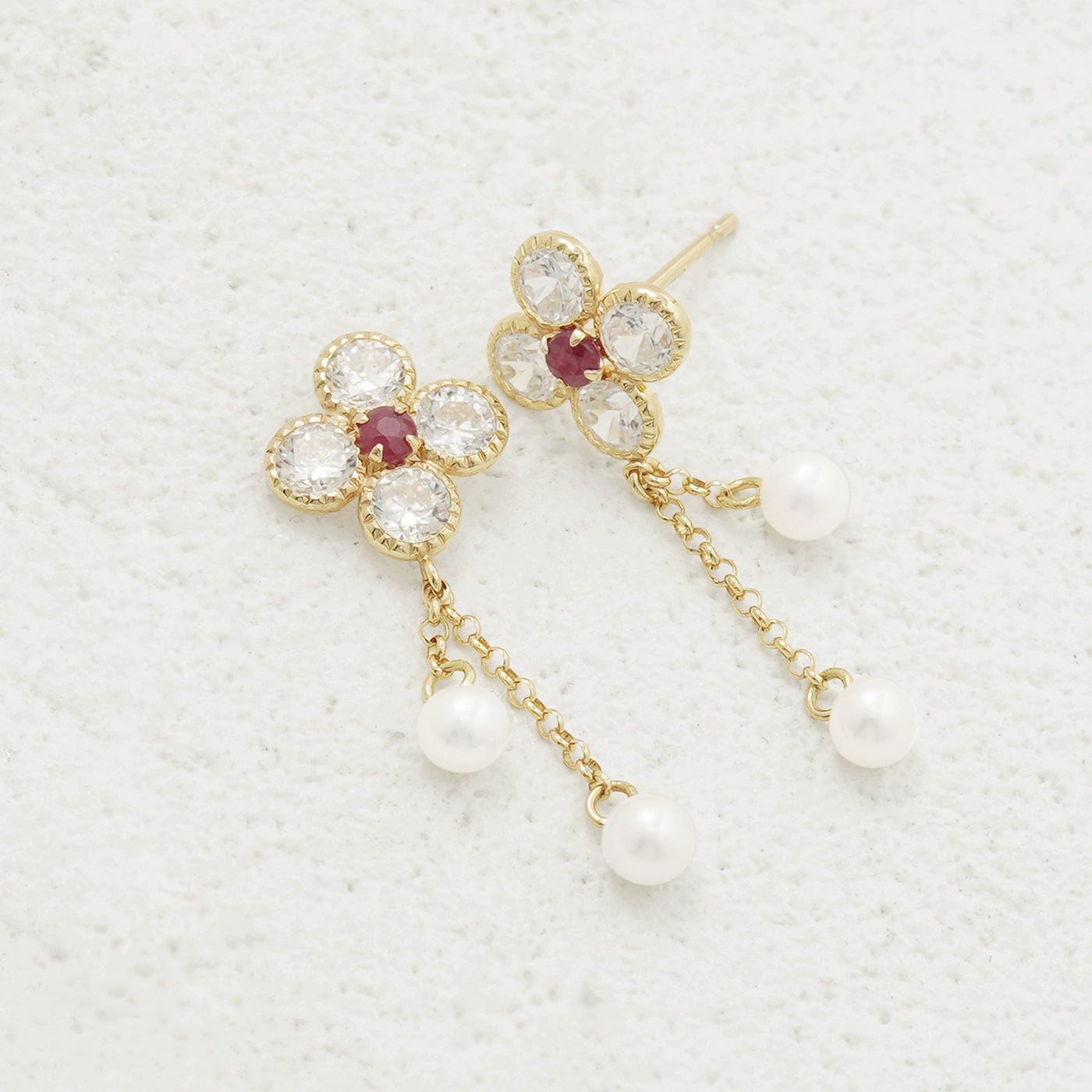 7月誕生石 K10 イエローゴールド ルビー フラワー ピアス