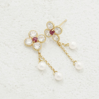 7月誕生石 K10 イエローゴールド ルビー フラワー ピアス