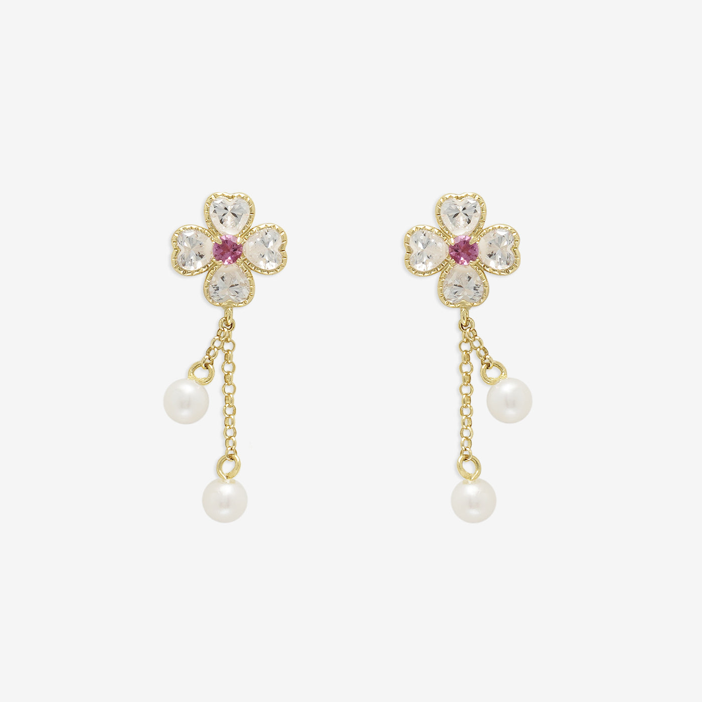 10月誕生石 K10 イエローゴールド ピンクトルマリン クローバー ピアス