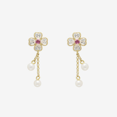 10月誕生石 K10 イエローゴールド ピンクトルマリン クローバー ピアス